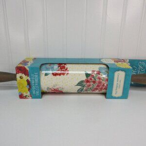 Pioneer Woman Rolling Pin Fancy Flourish Floral Ceramic W/ Acacia Wood Handles